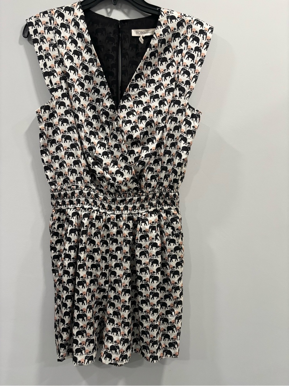BCBG Black and White Elephant Print Sleeveless Dress